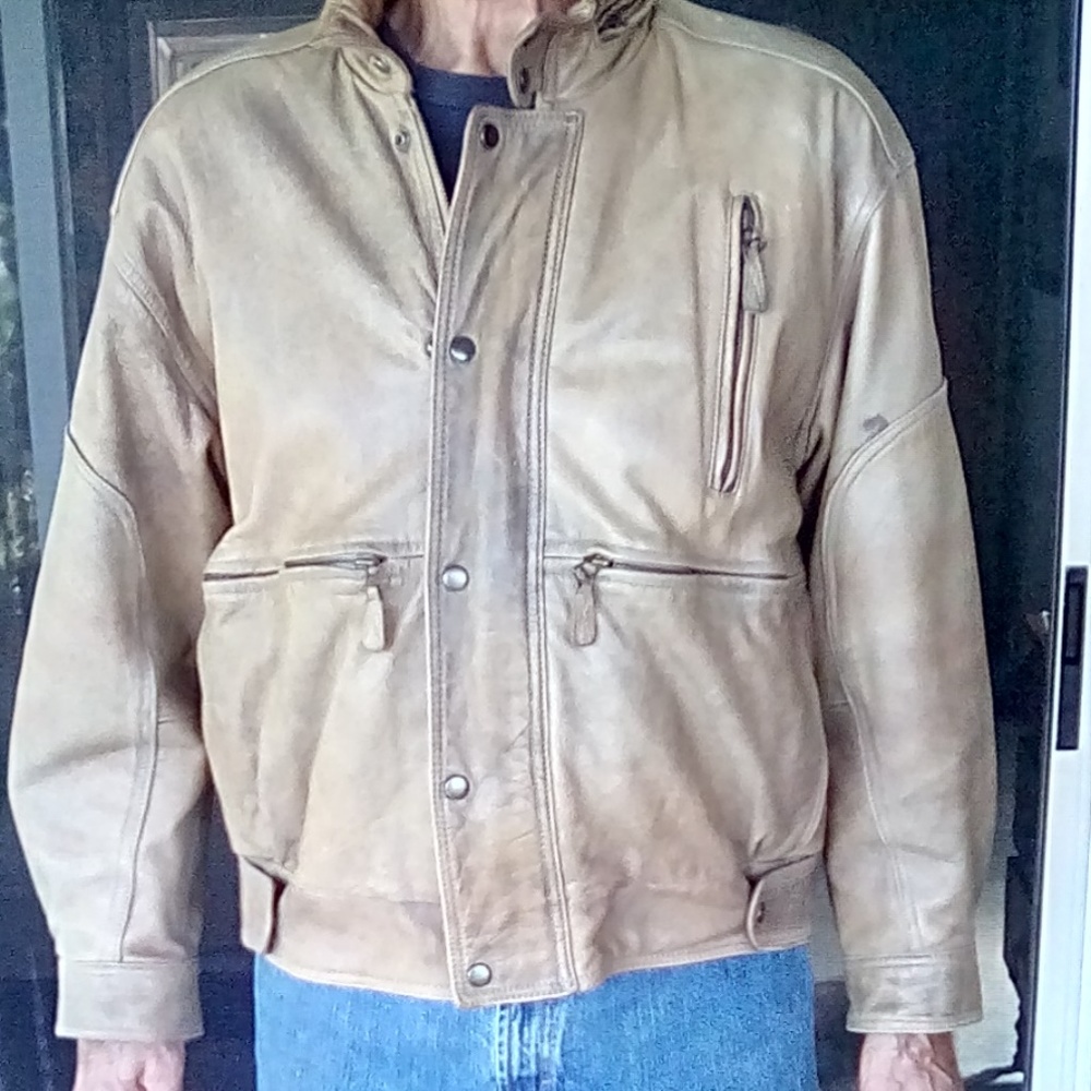 Vintage Distressed Men's Tan Bomber/Moto Jacket